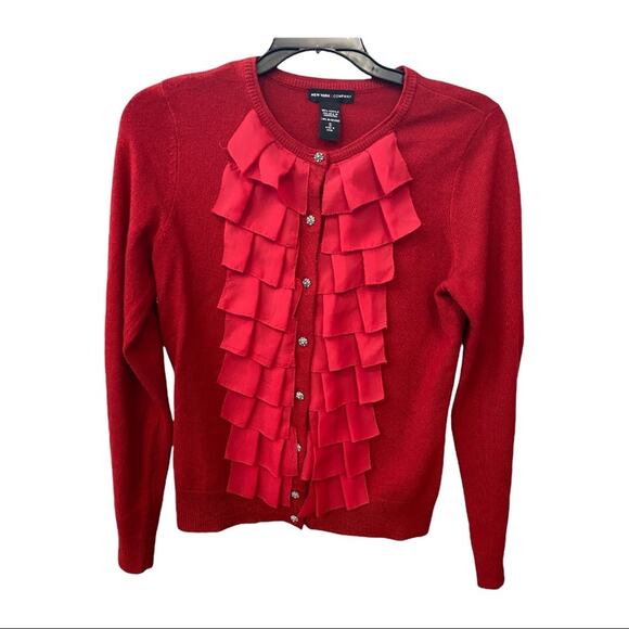 New York and Company red cardigan with frills size small - Picture 1 of 5